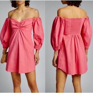 A.L.C. Mila Off-The-Shoulder Linen Blend 3/4 Sleeve Mini Dress Coral Size 12